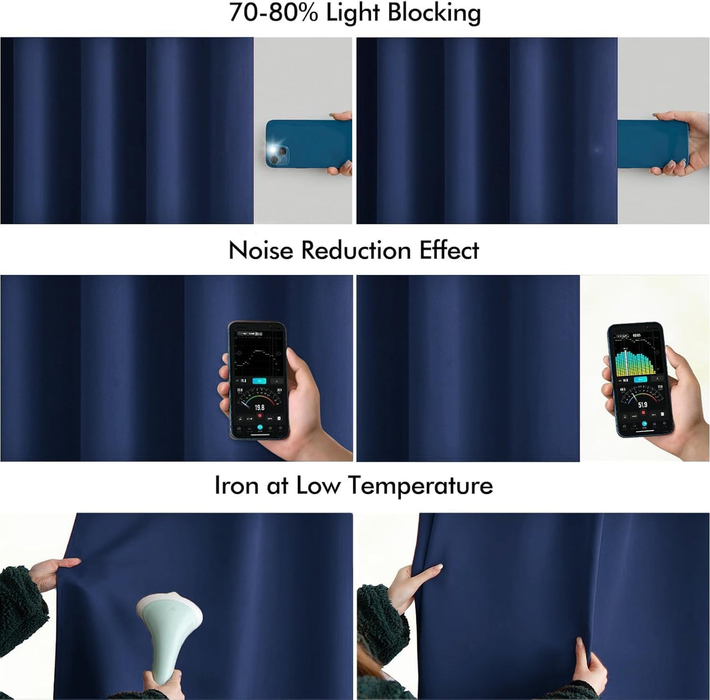 MIULEE Navy Blue Back Tab Blackout Curtain 96 Inch Long 2 Panels Set for Bedroom, Rod Pocket/Pinch Pleat Thermal Insulated Living Room Darkening Pleated Light Blocking Floor to Ceiling Drape