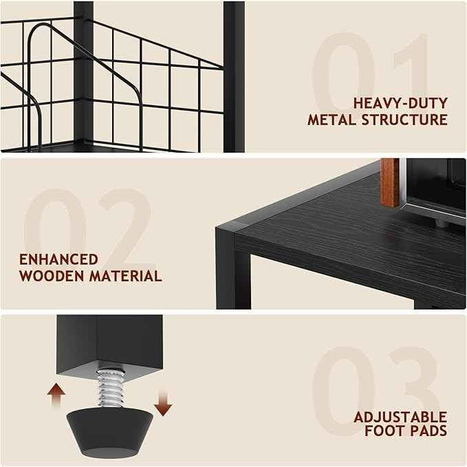 Record Player Stand with Vinyl Storage - 5-Tier Turntable Table with Adjustable Feet, Metal & Wood Cabinet - Console Organizer Display Shelf for Living Room, Apartment