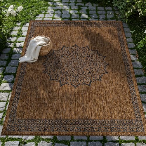 Outdoor Rug 6x9 Medallion Gold Modern Area Rugs for Indoor and Outdoor Patios Kitchen and Hallway Mats Washable Porch Deck Outside Carpet (60 Sq Ft)