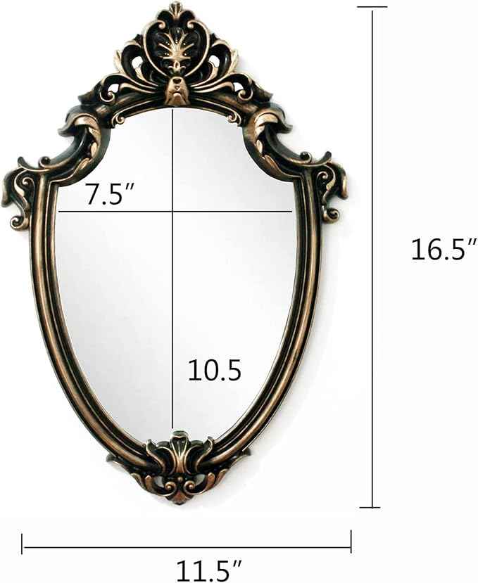 Eaoundm 16.5 x 11.5inch Vintage Mirror Antique Mirror Shield Shape Plastic Frame (Vintage Gold)