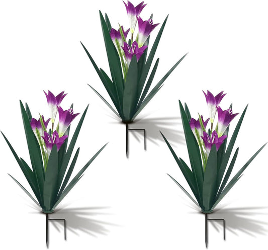 Homight Metal Agave Plant Outdoor Decoration Lily Mexican Yard Art Garden Gift - 3 Big Purple Lilies