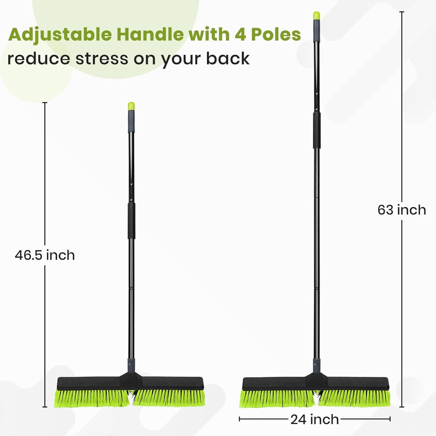 24-Inch Push Broom Outdoor with Stiff Bristle, Heavy Duty Broom Brush with 63” Long Handle for Deck Patio Driveway Garage Warehouse Shop Floor Sweeping & Scrubbing