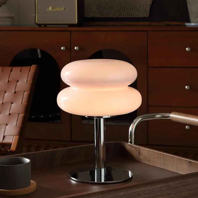 Mushroom Lamp Table Lamp for Night Stands,Mid Century Modern Desk Lamps for Bedroom, Vintage Dimmable Bedside Small Lamps, Cute Cool Home Room Aesthetic Decor for Living Room (Pink)