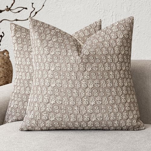 Decorative Floral Print Throw Pillow Covers 24×24 Inch (2 Count)