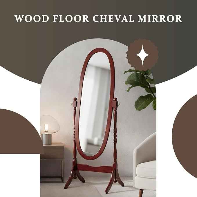 Full Length Mirror with Stand, Vintage Style Wood Floor Cheval Mirror, Traditional Adjustable Free Standing Mirrors Full Length (Cherry)