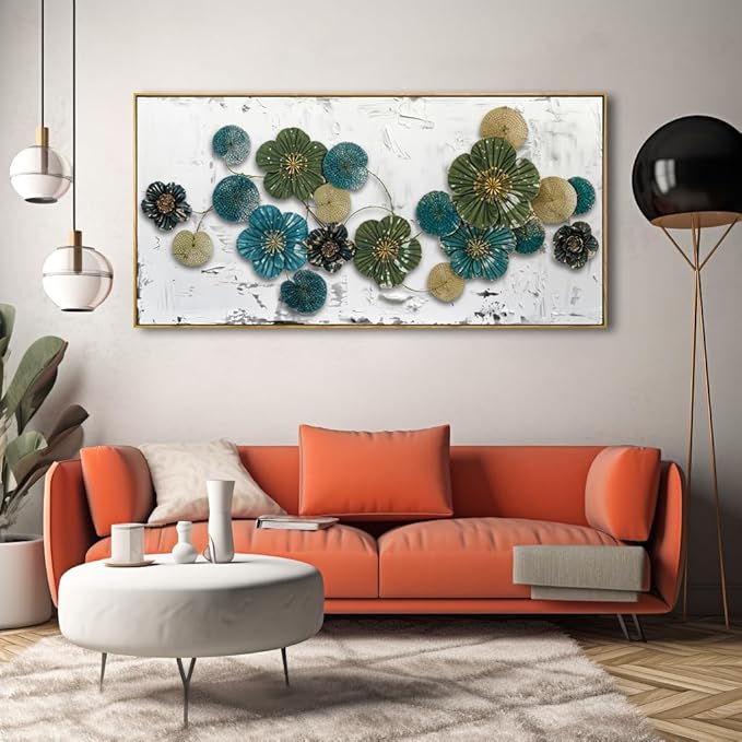 Wall Art Floral Wall Decor Modern Botanical Artwork Green and Blue Canvas Painting for Bedroom Living Room Dining Room Home Office Decor 24"x48" with Framed