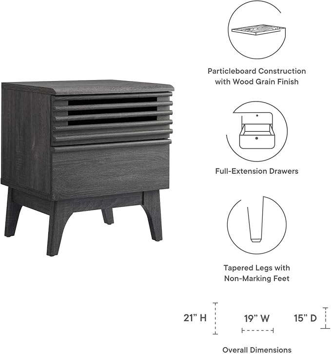 Modway Render Mid-Century Modern, Nightstand, Charcoal