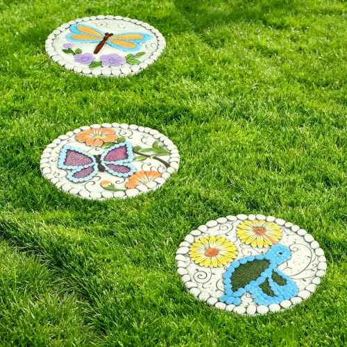 3 Pack Cement Stepping Stones Outdoor 10 Inch Round Garden Stepping Stones (3 Count)