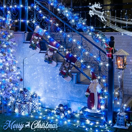 163ft 500 LED Blue and White Christmas Lights with 8 Modes (163 Foot)