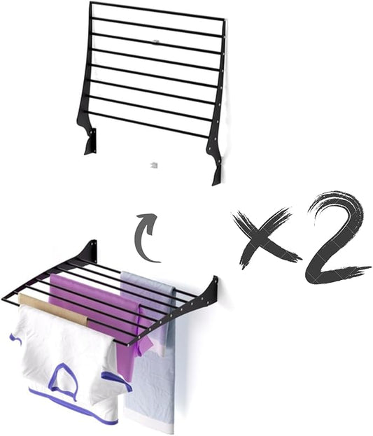 foxydry Fold, Wall Drying Rack, Vertical Drying Rack for Indoor and Outdoor Aluminium and Steel (Black - Closing Down, 2X Fold 60)