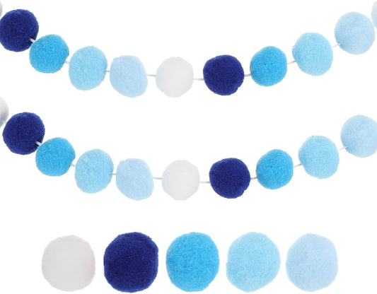 PATIKIL 13Ft Pom Pom Garland Decorations, 2Pcs Colorful Felt Ball Garland Banner Cute Rainbow Pompom Hanging Decorations for Tree Ornaments Homes Decor, White/Blue Series