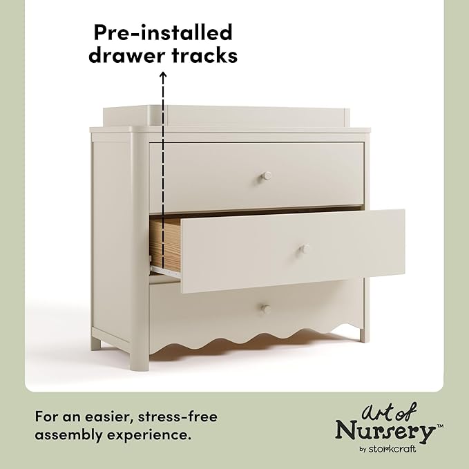 Storkcraft Casablanca 3 Drawer Chest with Removable Changing Topper (Frosted Oat) – GREENGUARD Gold Certified Wood Dresser for Baby & Kids, Interlocking Drawer System for Safety