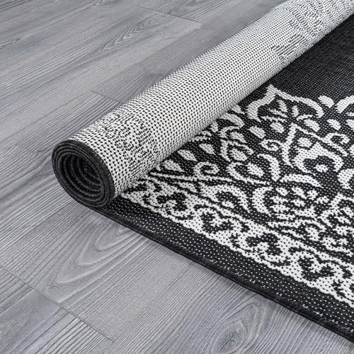 Outdoor Rug 9x12 Medallion Black White Modern Area Rugs for Large Indoor and Outdoor Patios