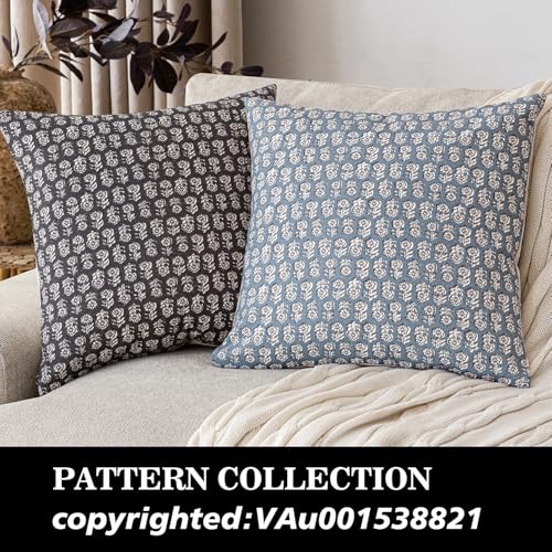 Decorative Floral Print Throw Pillow Covers 24×24 Dusty Blue (2 Count)