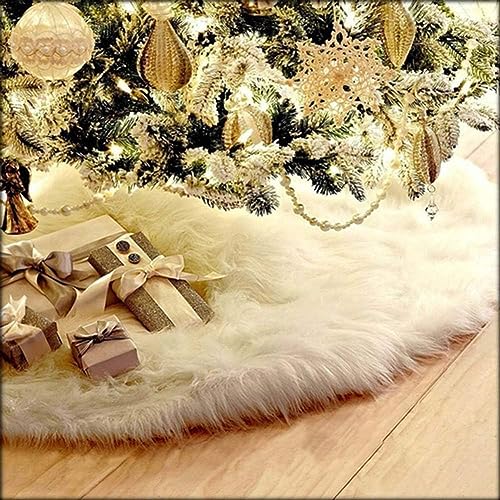 24 Inch Faux Fur Christmas Tree Skirt White Plush Skirt for Merry Christmas Party Christmas Tree Decoration