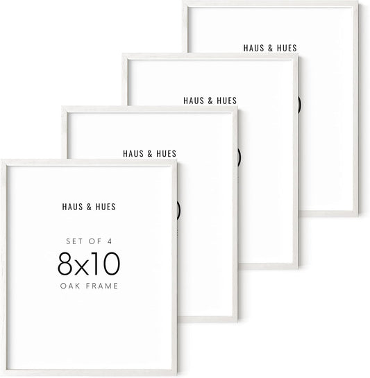 HAUS AND HUES 8x10 Picture Frame Set of 4-8 x 10 Frame White Photo Frames, Wood Frames Bulk, 8x10 Frames Set of 4 for Wall Art (White Oak)