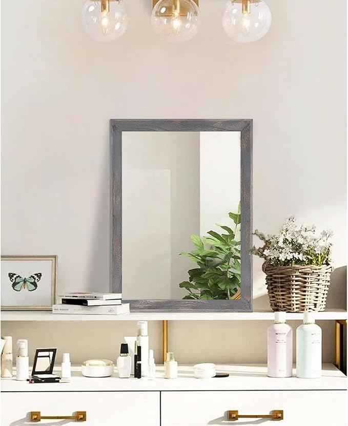 AAZZKANG Wooden Mirror Rectangle Rustic Mirrors for Wall Decorative for Bedroom Bathroom Living Room Entryway Hanging Home Decor