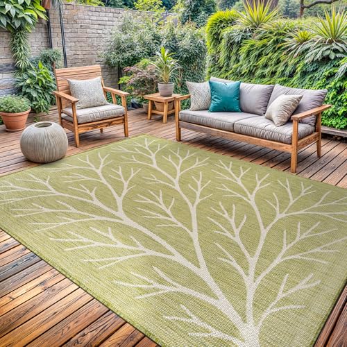 Washable Indoor Outdoor Rug 6x9 Modern Area Rugs Branch Pattern Non Shedding Waterproof Easy Clean Patio Deck Porch Living Room Bedroom Garden RV (54 Sq Ft)