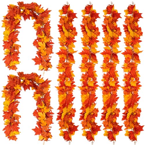 6PCS Yellow Red Fall Maple Leaves Garland (33.6 Foot)