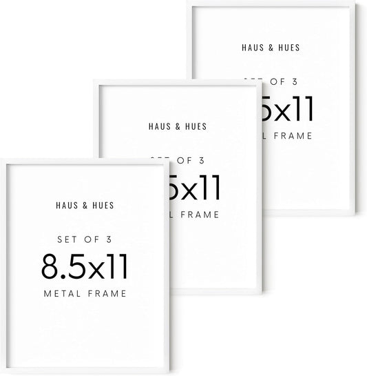 HAUS AND HUES 8.5x11 White Metal Picture Frames - Features Premium Aluminum, Shatterproof Plexiglass - Perfect for Diplomas, Documents, Certificates (8.5x11 in, White, Set of 3)
