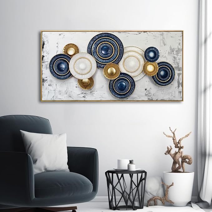 Wall Art Simple Wall Decor Blue and Yellow Canvas Painting Abstract Wall Art for Bedroom Living Room Dining Room Home Office Decor 24"x48" with Framed