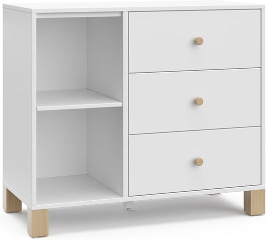 Storkcraft California 3 Drawer Combo Dresser (White with Driftwood) – GREENGUARD Gold Certified, Interlocking Drawer System, Pre-Installed Drawer Tracks for Easier Assembly, Spacious Cabinet