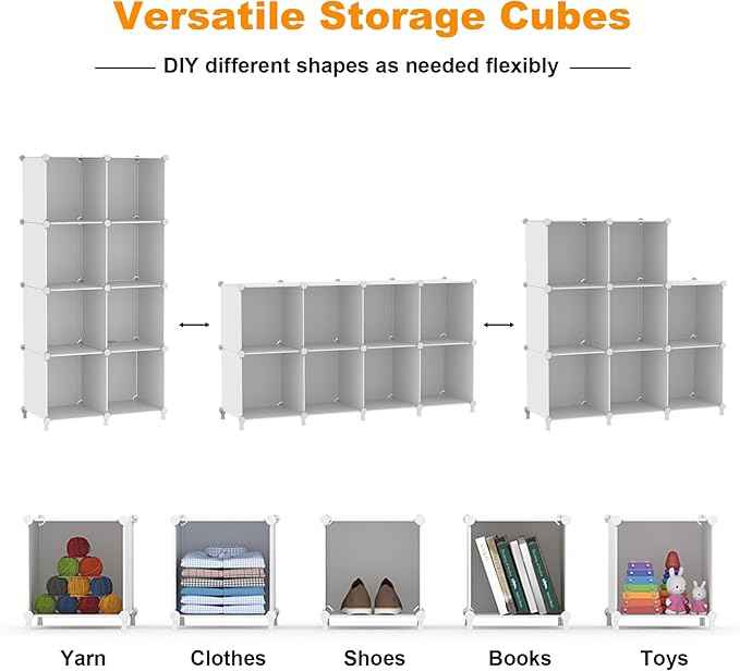 AWTATOS 8 Cube Storage Organizer, Closet Organizer Storage Shelf, Bookcase Bookshelf, DIY Stackable Storage Cubes Shelves for Closet, Bedroom, Home, Office, White