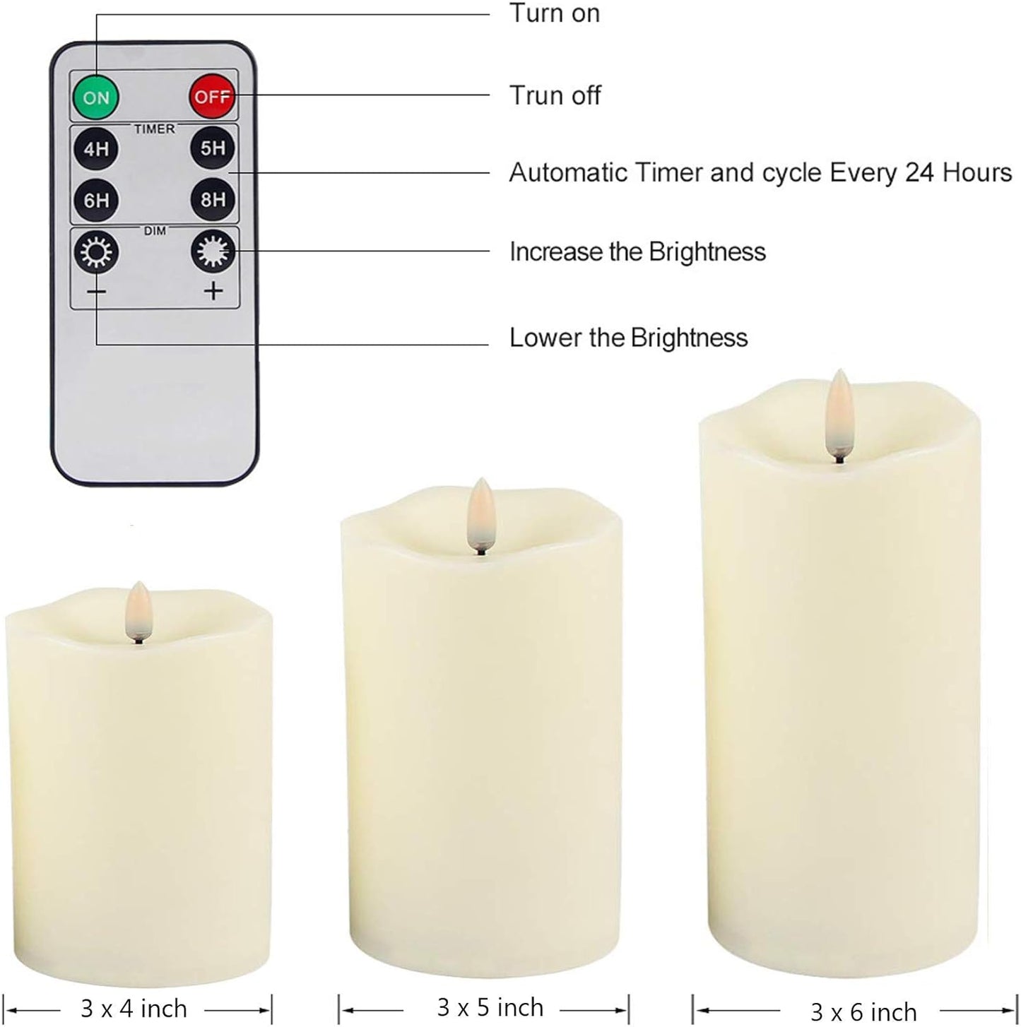 Flickering Flameless Candles with Remote, Most Realistic Battery Operated Candles, Set of 3 LED Candles with Timer for Home Wedding Halloween Christmas Decoration