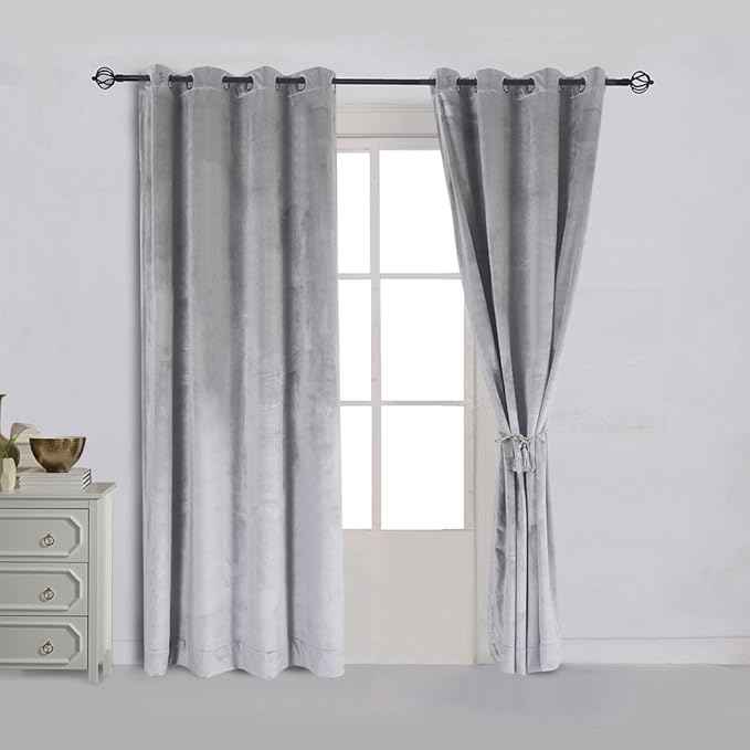 Cherry Home Super Soft Luxury Velvet Smoky Gray Classic Light Blocking Drapes Curtains Panels Home Theater Grommet Drapes Eyelet 52Wx108L inch Light Grey,2 Panels