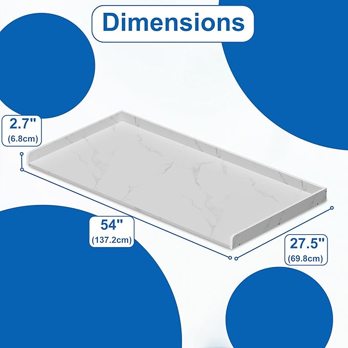 efluky Washer Dryer Countertop, Wood Countertop with Edge Rails for Laundry Room Organization and Storage, Washer Dryer Topper for Laundry Room, 27.5" x 54" White Marble