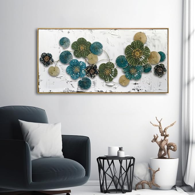 Wall Art Floral Wall Decor Modern Botanical Artwork Green and Blue Canvas Painting for Bedroom Living Room Dining Room Home Office Decor 30"x60" with Framed
