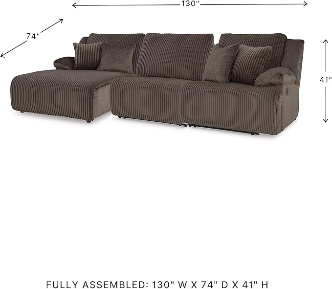 Signature Design by Ashley Top Tier Casual Manual Reclining Left-Arm Facing 3-Piece Sofa Chaise Sectional with 4 Accent Pillows, Dark Brown