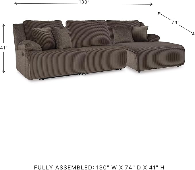 Signature Design by Ashley Top Tier Casual Manual Reclining Right-Arm Facing 3-Piece Sofa Chaise Sectional with 4 Accent Pillows, Dark Brown