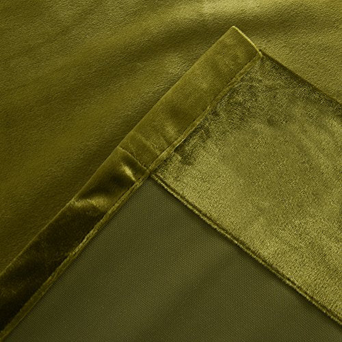 Super Soft Luxury Velvet Moss Green Thermal Blackout Curtain Panel Drapes Grommet Draperies Eyelet 52Wx108L inch Green Yellow