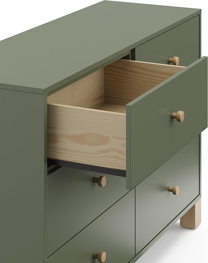 Storkcraft California 6-Drawer Double Dresser (Olive with Driftwood) - GREENGUARD Gold Certified, Interlocking Drawer System, Dresser Drawer Organizer for Kids Bedroom
