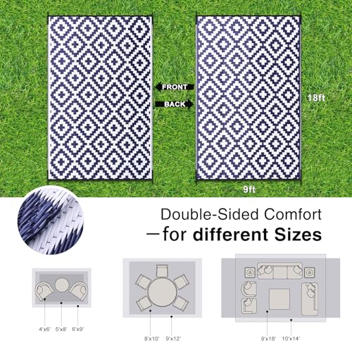 Outdoor Rug 9x18 ft Waterproof Reversible Mat (162 Sq Ft)