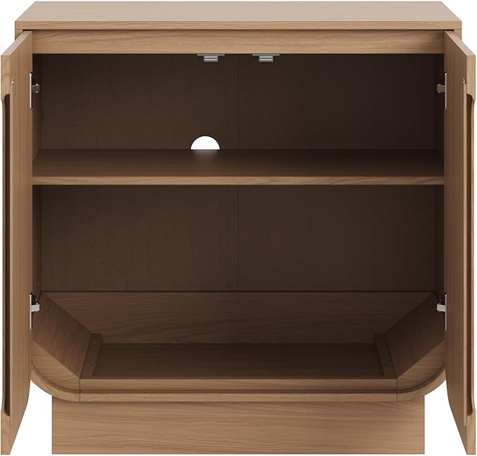 Nathan James Joey Mid Century Modern Storage Cabinet, Arched Accent Cabinet with Rounded Bottom Edges and Integrated Door Pull Cutouts, Raw Oak Set of 3