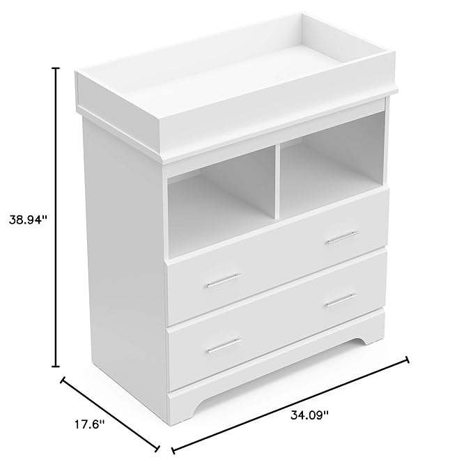 Storkcraft Brookside 2 Drawer Changing Table Dresser (White) – GREENGUARD Gold Certified Baby Dresser with Changing Table Top, Baby Changing Table Dresser, Includes Interlocking Drawer System
