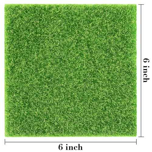 6 Pieces Fake Grass for Crafts Fairy Garden 6 x 6 Inches Artificial Garden Grass for Miniature Ornament Dollhouse DIY Decoration (6 Count)