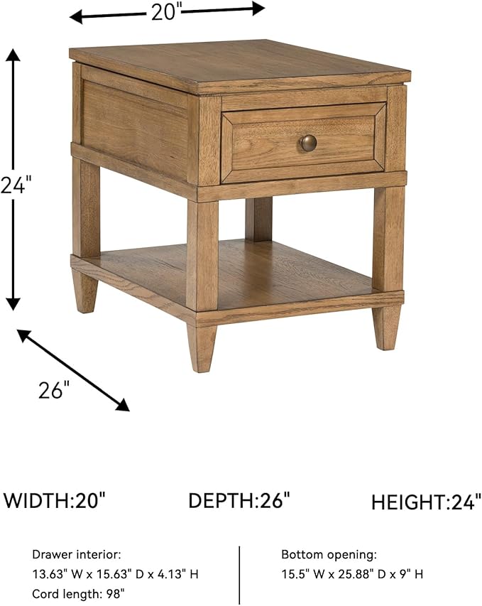 Signature Design by Ashley Sharlance Transitional 1-Drawer End Table with Lower Shelf, Power Supply and USB Ports, UL Listed, Dark Brown Drawer Pulls, Light Brown