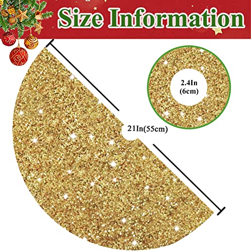 Gold Christmas Tree Skirts 21 Inches Mini Metallic Tree Cover Skirt Personalized Christmas Tree Mat Ornament Rustic Round Small Xmas Tree Skirts for Holiday Festival Home Christmas Indoor Decoration