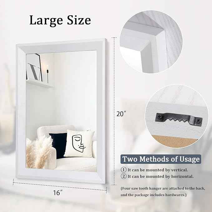 AAZZKANG Rectangular Wall Mirror Decorative Wood Framed Mirrors Large 20"x16" for Farmhouse Bedroom Bathroom Living Room Entryway Hanging Home Decor