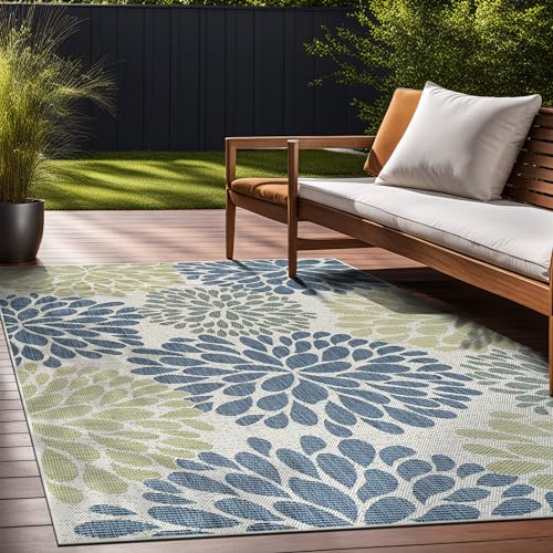 Outdoor Rug 9x12 Modern Exotic Tropical Leaf Area Rugs for Indoor and Outdoor Patio Deck Porch Garden Water Resistant Washable Outside Carpet