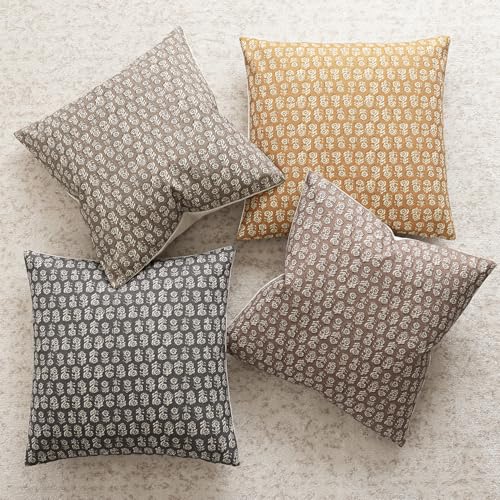Decorative Floral Print Throw Pillow Covers 18×18 Golden Orange (2 Count)