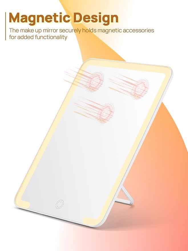OMIRO Travel Makeup Mirror with Light, 10 x 7 inch Lighted Desk Mirror with Adjustable Stand and 3 Lighting Modes for Shaving and Travelling, White