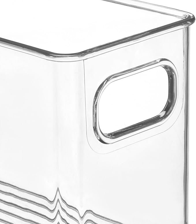 mDesign Plastic Bathroom Storage Container Bins w/ Handles - Closet, Cabinet, Vanity, Cupboard Shelf Organization, Hair Tools Accessory Organizer - Ligne Collection; Clear, 15.4x3.75x4.75 (Pack of 4)