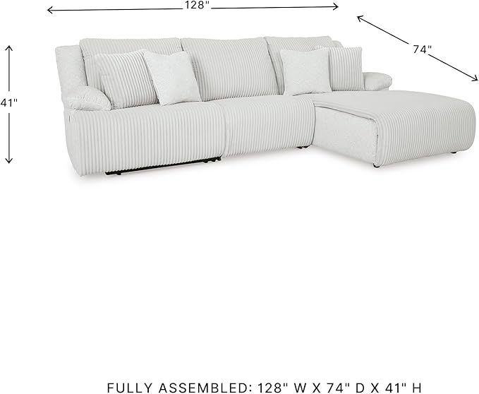 Signature Design by Ashley Top Tier Casual Manual Reclining Right-Arm Facing 3-Piece Sectional Sofa Chaise with 4 Accent Pillows, Light Gray