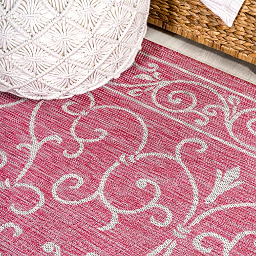 Vintage Filigree Indoor Outdoor Square Area Rug 5X5 Fuchsia