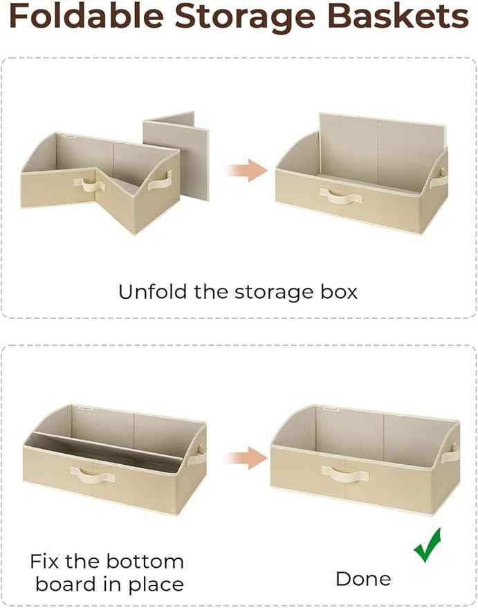 StorageWorks Closet Storage Bins, Trapezoid Organizer Box for Shelves, Fabric Clothes Bin, Foldable Organizing Baskets with Handles, Large, Light Brown, 3-Pack