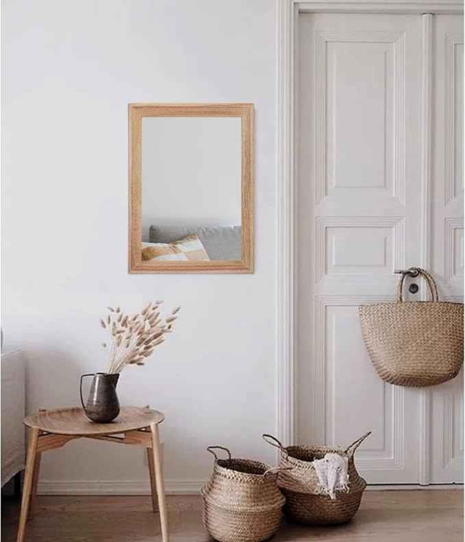 AAZZKANG Rustic Mirrors for Wall Rectangle Wooden Frame Hanging Mirror for Bedroom Bathroom Living Room Entryway Small